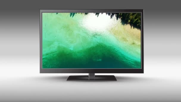 Ekranında Göl Manzaralı Düz Ekran Televizyonun Dijital Animasyonu — Stok video