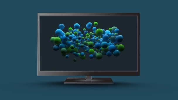 Digital Animation Flat Screen Television Green Blue Circles Its Screen — Stock Video