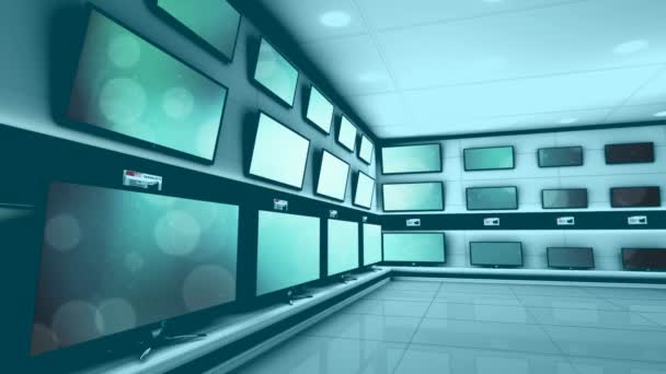 Animação Digital Tvs Tela Plana Exibição Uma Loja Eletrônicos — Vídeo de Stock