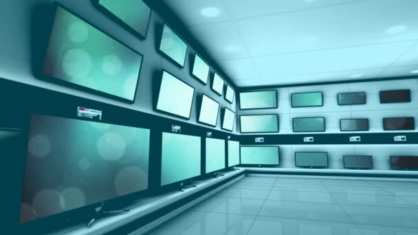 Digital Animation Flat Screen Tvs Display Electronics Store — Stock Video