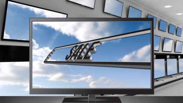 Digitale Animation Von Flachbildfernsehern Mit Einem Verkaufstext Der Himmel Auf — Stockvideo