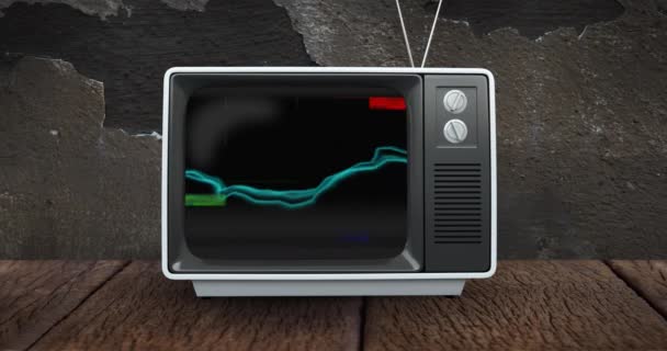 Digitaal Gegenereerde Animatie Van Oude Televisie Geplaatst Een Houten Vloer — Stockvideo