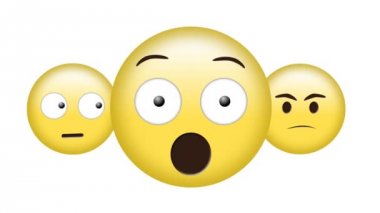 Yuvarlanan gözler emoji, sürpriz emoji ve üzgün emoji ile yüzün dijital olarak oluşturulan animasyon