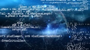 Çekim çizgileri ve numaraları ile yeryüzünün arka planı ile ekranda hareket eden program kodlarıdijital animasyon