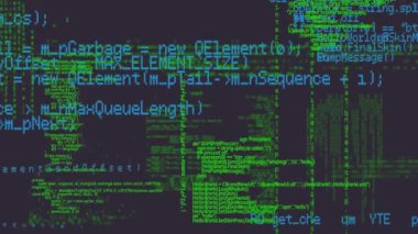 Ekranda hareket eden mavi ve yeşil program kodlarının dijital animasyonu