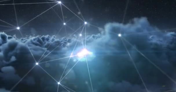 Animación Digital Líneas Asimétricas Brillantes Que Mueven Cielo Con Nubes — Vídeos de Stock