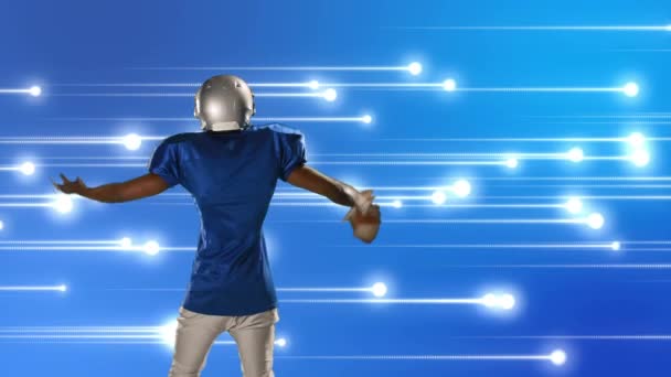 Digital Composite African American Football Player Holding Football Background Glowing — Stock Video