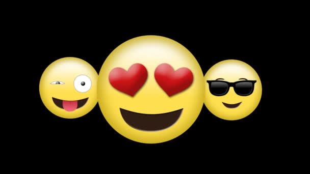 Digital Animation Winking Emoji Face Heart Eyes Emoji Face Sunglasses — Stock Video