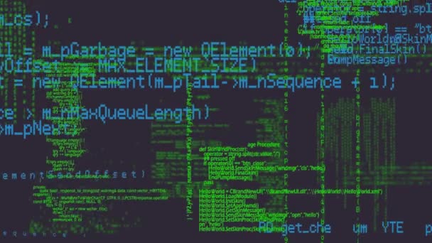 画面内を移動する青と緑のプログラムコードのデジタルアニメーション — ストック動画