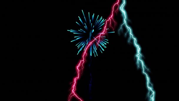 Digital Animation Colorful Fireworks Exploding Colorful Lightning Moving Screen Black — Stock Video