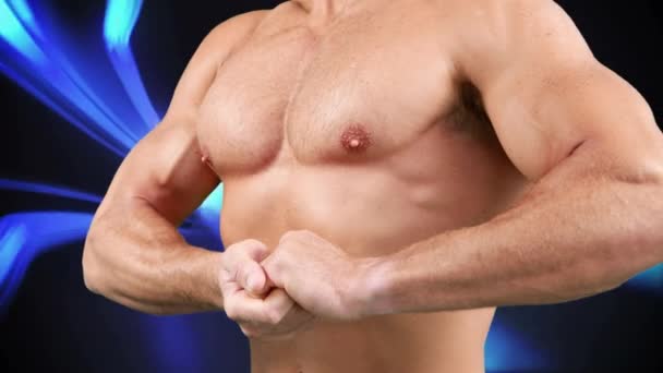 Cyfrowy Kompozyt Nagi Kaukaski Mężczyzna Atletyczny Ciało Wyginanie Jego Biceps — Wideo stockowe