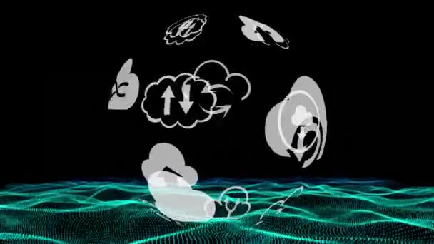 Digitale Animation Verschiedener Wolkensymbole Und Wellen — Stockvideo