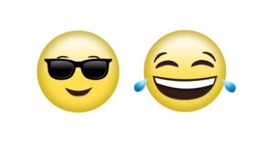 Güneş gözlüğü emoji ve gülen ve ağlayan emoji ile bir yüzün dijital animasyon
