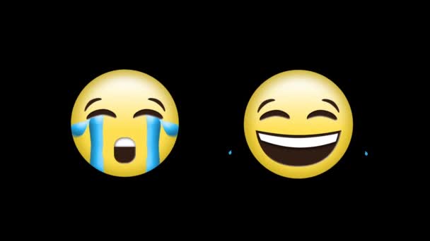 Cyfrowa Animacja Płaczu Emotikonów Śmiechu Płacz Emoji Czarnym Tle — Wideo stockowe