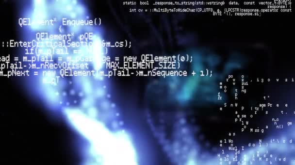 Animación Digital Códigos Programa Que Mueven Pantalla Fondo Partículas Brillantes — Vídeos de Stock