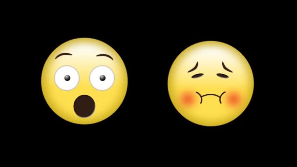 Digital Animation Förvånad Emoji Och Att Spy Emojin Mot Svart — Stockvideo