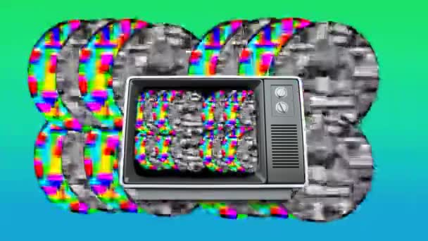 Animação Digital Uma Televisão Antiga Com Estática Colorida Monocromática Círculos — Vídeo de Stock