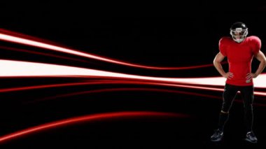 Arka planda parlayan ışıklarla silah geçişi nde beyaz bir Amerikalı futbolcunun dijital bileşimi