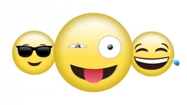 Güneş gözlüğü emoji, göz kırpma emoji ve ağlama gülen emoji ile bir yüzün dijital animasyon