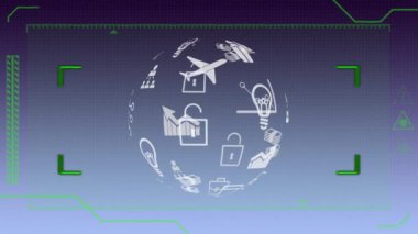 Bir görünüm bulucunun ortasında spherik olarak döndürülerek düzenlenmiş bir uygulama simgelerinin dijital animasyonu