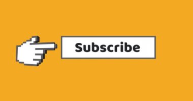 Sarı bir arka plan 4k karşı abone düğmesine işaret eden bir el simgesinin dijital animasyon