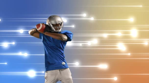 Digital Composite African American Football Player Throwing Football While Lights — Stock Video