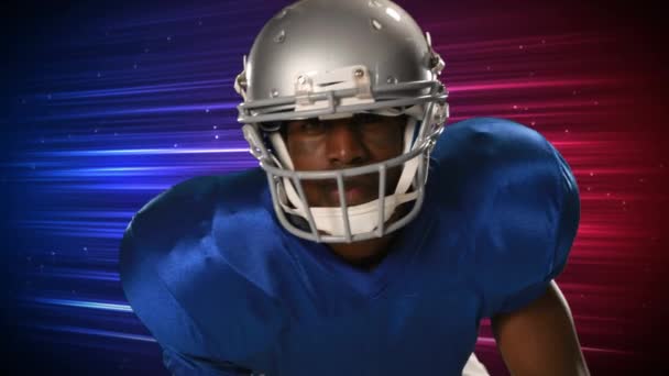Digital Composite African American Football Player Getting Ready Background Blue — Stock Video
