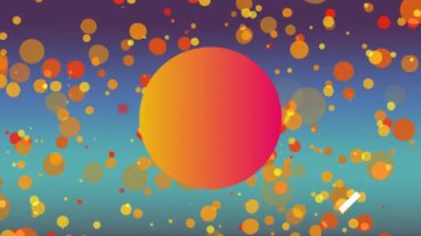 Mavi degrade arka plana doğru hareket eden renkli dairelerin ve sembollerin dijital animasyonu