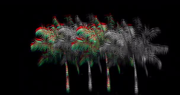 彩色和单色棕榈树的数字动画在黑色背景 上移动 — 图库视频影像