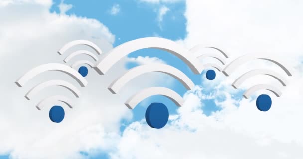 Digital Animation Wifi Symbols Moving Sky Clouds — Stock Video