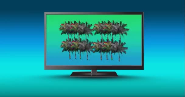 Digital Animation Colorful Monochrome Palm Trees Moving Lcd Screen — Stock Video