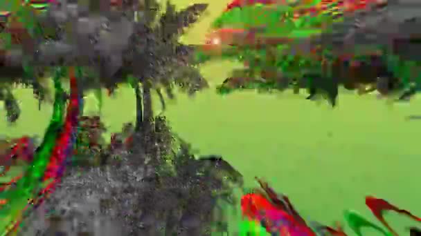 カラフルでモノクロのヤシの木が画面に移動する背景に輝く円のデジタルアニメーション — ストック動画