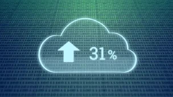 Animazione Digitale Della Percentuale Avanzamento Del Caricamento Cloud Con Sfondo — Video Stock