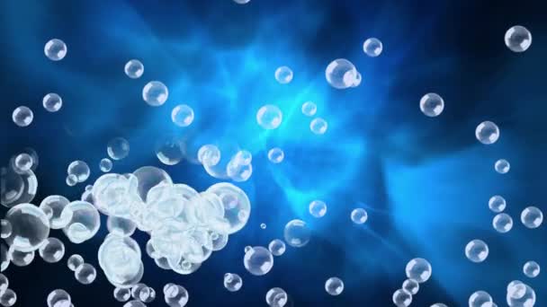 Digitale Animatie Van Bubbels Zwevend Tegen Een Blauwe Achtergrond Met — Stockvideo