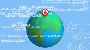 Dönen bir küre üzerinde bir pin arka plan ile ekranda hareket eden dijital animasyon programı kodları