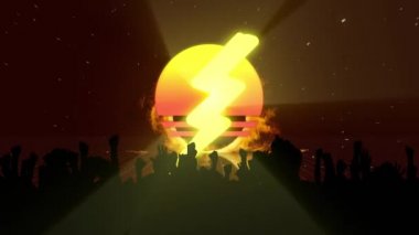 Ekran ve yıldırım sembolü ile bir daire ateş bir yüzük yakınlaştırır iken insanlar parti silüeti dijital animasyon