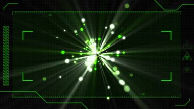 Siyah arka plan aleyhine hareket eden yeşil ve beyaz bokeh ışıkları ile bir vizör dijital animasyon