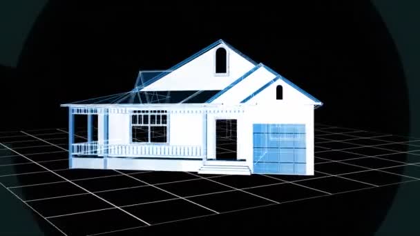 Cyfrowa Animacja Struktury Domu Podczas Gdy Futurystyczne Kręgi Poruszają Się — Wideo stockowe