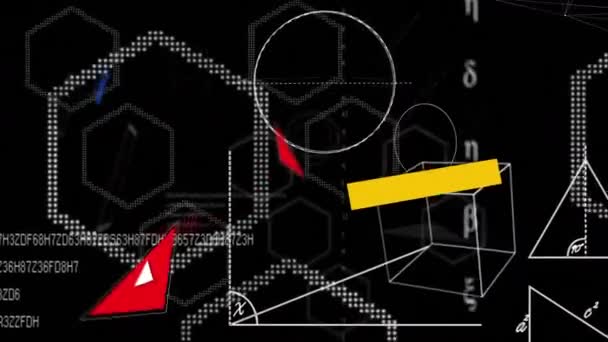 Siyah Bir Arka Plan Aleyhine Hareket Eden Farklı Şekilve Geometrik — Stok video