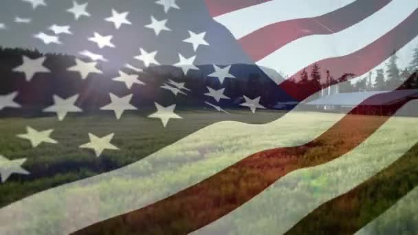 Animação Digital Uma Bandeira Americana Acenando Com Fundo Campo Durante — Vídeo de Stock