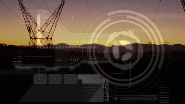 Animazione Digitale Interfaccia Futuristica Con Cerchi Codici Programma Sfondo Linee — Video Stock