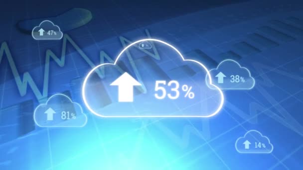 Animação Digital Porcentagem Progresso Upload Nuvens Com Fundo Gráficos Diferentes — Vídeo de Stock