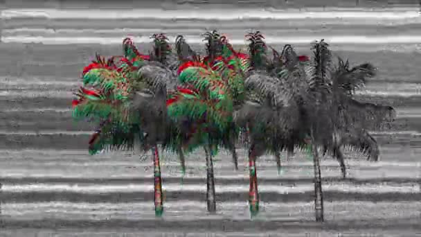 Digitale Animatie Van Kleurrijke Monochrome Palmbomen Bewegen Het Scherm Met — Stockvideo