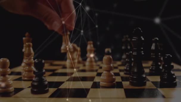 Composite Numérique Homme Jouant Aux Échecs Tandis Que Des Lignes — Video