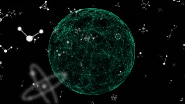 Цифрова Анімація Молекулярних Моделей Рухаються Екрані Тлом Цифрового Глобуса Обертається — стокове відео