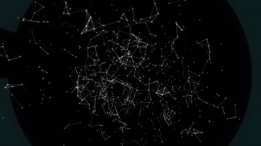 5g etrafında hareket eden fütüristik dairelerin ve siyah arka planda hareket eden parlayan asimetrik çizgilerin dijital animasyonu