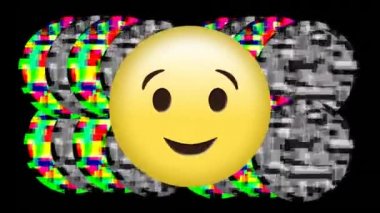 Arka planda hareket eden daireler şeklinde renkli ve tek renkli statik bir arka plan ile göz kırpma emoji dijital animasyon