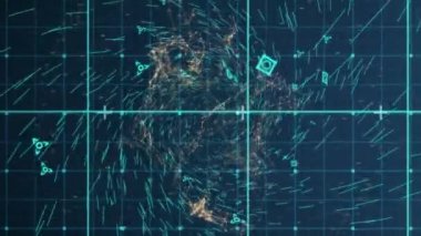 Kare desenli ekranda hareket eden fütüristik şekillerin dijital animasyonu