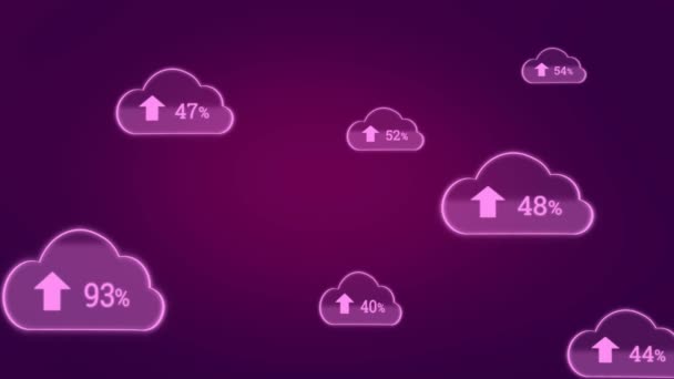 Animazione Digitale Della Percentuale Avanzamento Del Caricamento Nuvole Sfondo Viola — Video Stock