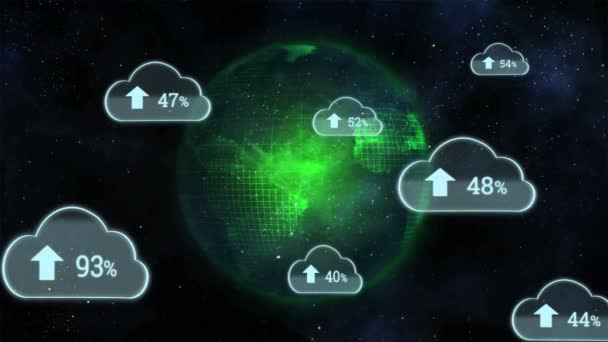 Animação Digital Porcentagem Progresso Upload Nuvens Com Fundo Galáxia Com — Vídeo de Stock